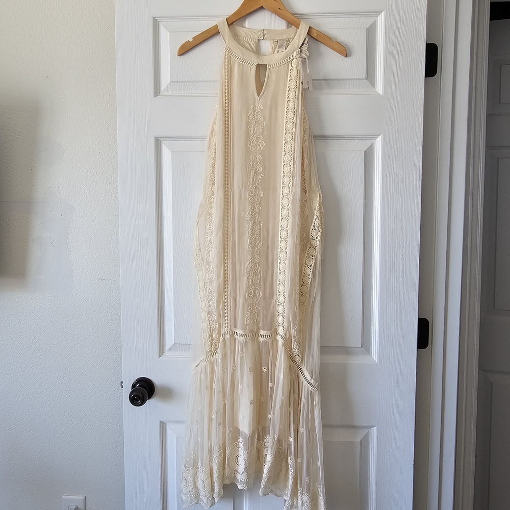 Sundance Catalog NWT Adara Cream Ivory Halter Dress Long Lace Embroidered Sz 8P - Picture 2 of 8